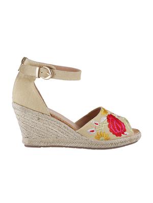 beige fabric ankle strap wedges - 15339641 - Standard Image - 2