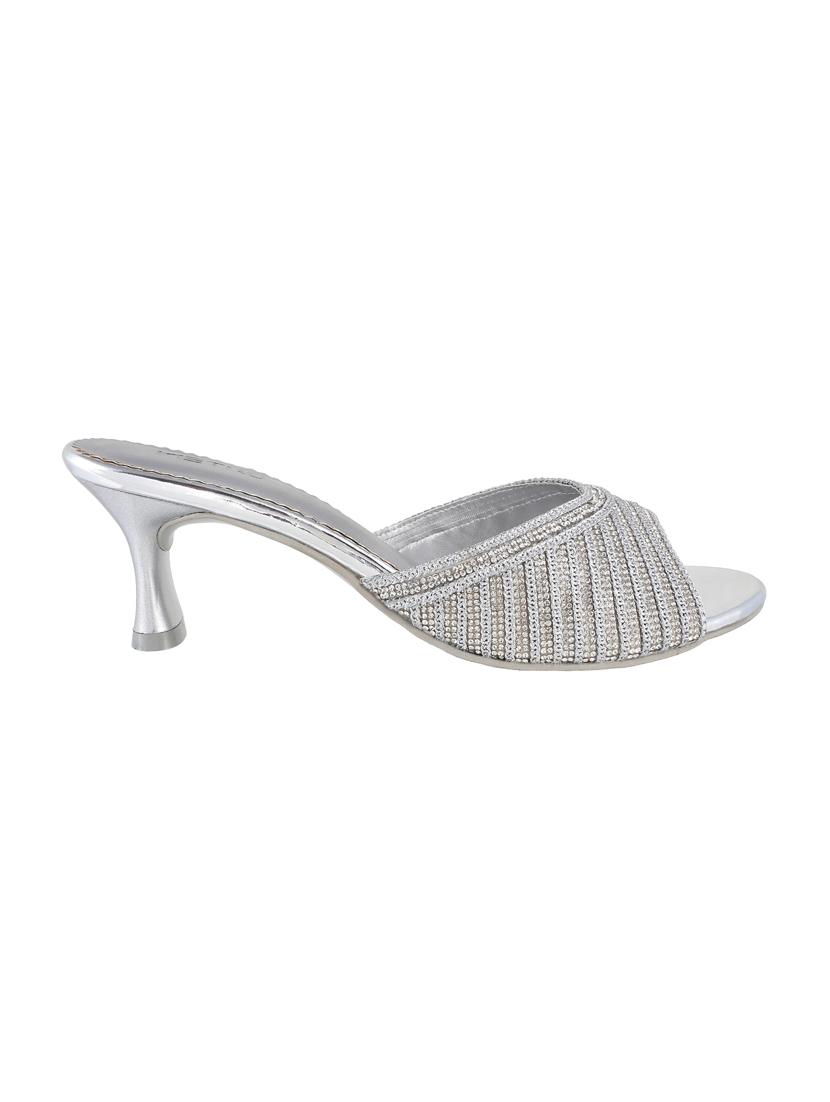 silver leatherette slip on sandals - 15339654 - Zoom Image - 2