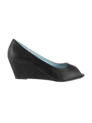 black leatherette slip on wedges - 15339686 - Standard Image - 2