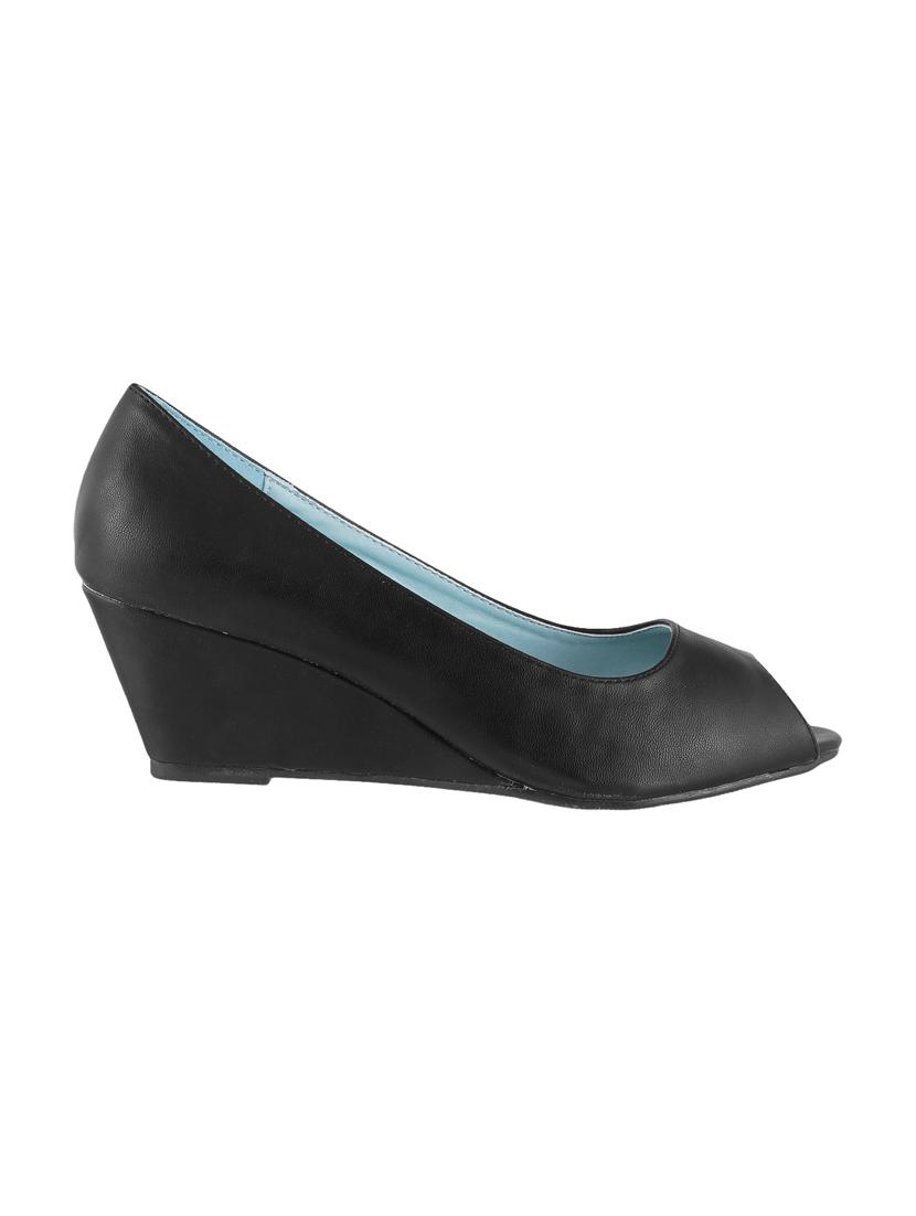 black leatherette slip on wedges - 15339686 - Zoom Image - 2