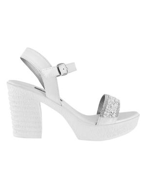 white leatherette ankle strap sandals - 15339776 - Standard Image - 2