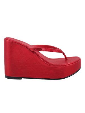 red leatherette toe separator wedges - 15339878 - Standard Image - 2