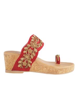 maroon faux leather one toe wedges - 15339955 - Standard Image - 2