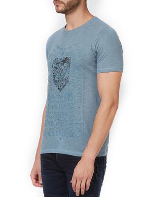 blue cotton front print t-shirt - 15340174 - Standard Image - 2
