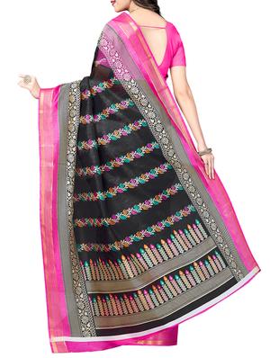 floral printed black saree with blouse - 15341520 - Standard Image - 2