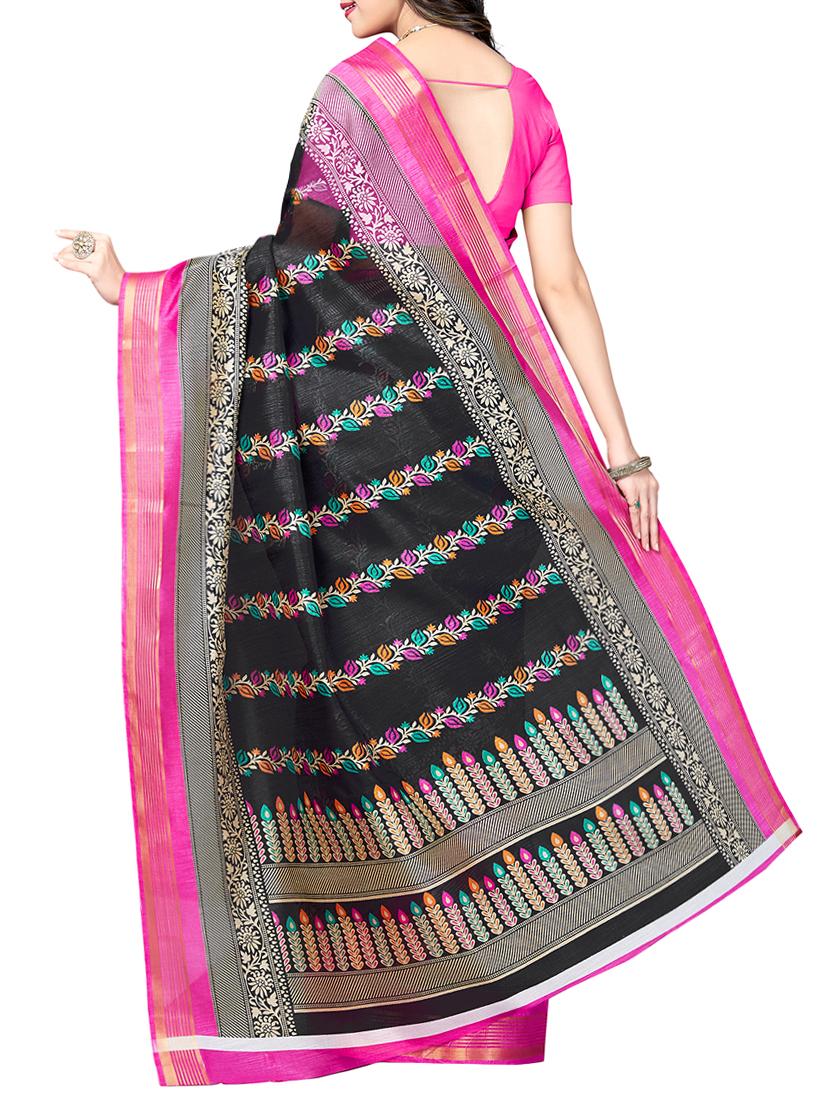 floral printed black saree with blouse - 15341520 - Zoom Image - 2