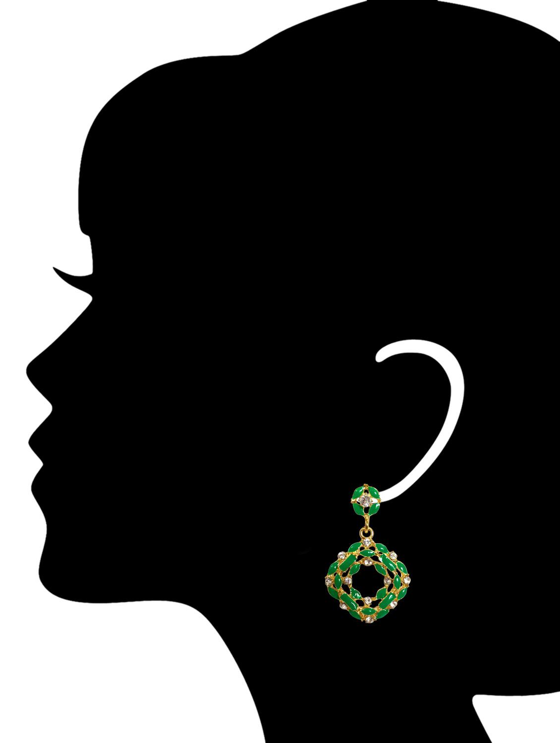 Green Gold Tone Meenakari Earrings - 15341836 - Zoom Image - 2