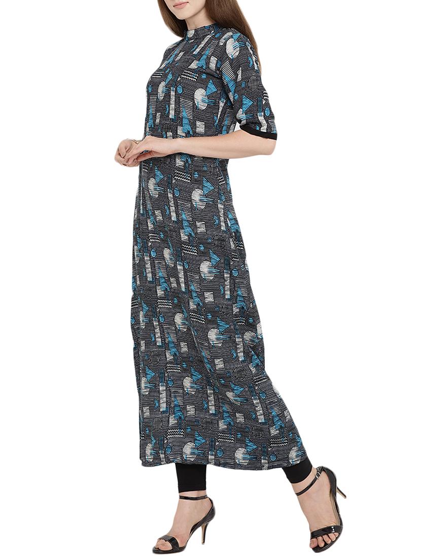 black rayon flared kurta - 15342493 - Zoom Image - 2