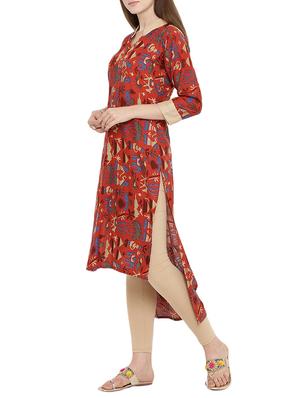 red rayon highlow kurta - 15342496 - Standard Image - 2