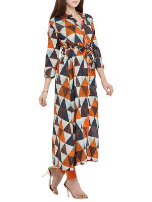 orange cotton flared kurta - 15342502 - Standard Image - 2