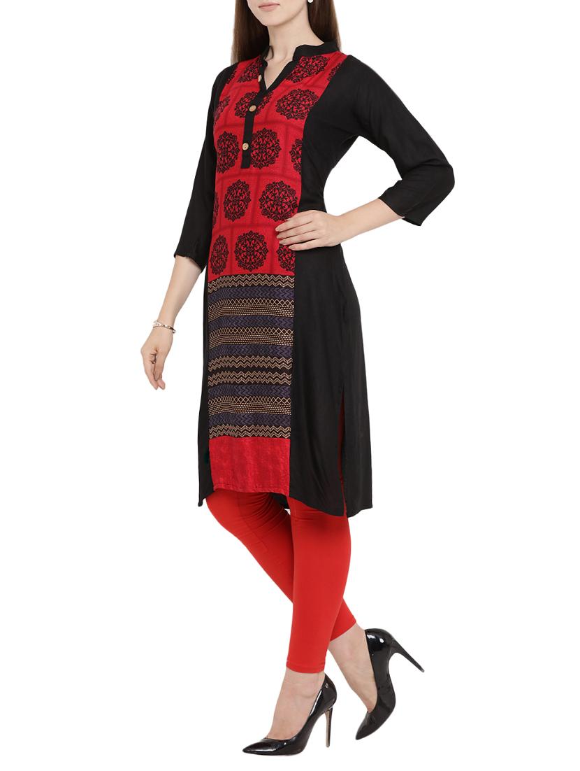 black rayon straight kurta - 15342511 - Zoom Image - 2