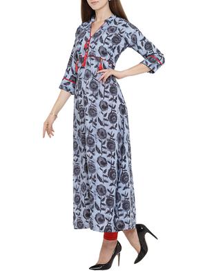 grey rayon flared kurta - 15342516 - Standard Image - 2