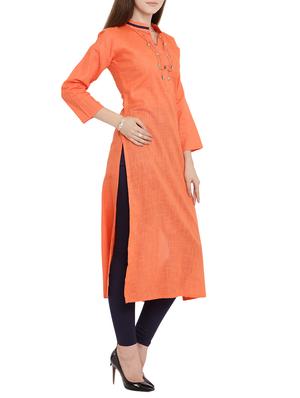 orange straight kurta - 15342522 - Standard Image - 2