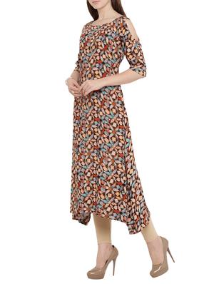 brown rayon flared kurta - 15342535 - Standard Image - 2