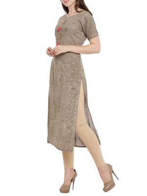 brown rayon straight kurta - 15342536 - Standard Image - 2
