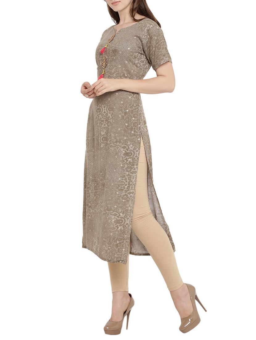 brown rayon straight kurta - 15342536 - Zoom Image - 2