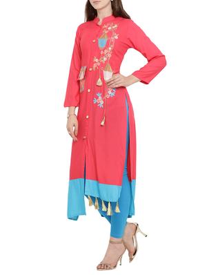 pink viscose straight kurta - 15342539 - Standard Image - 2