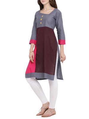 straight color block kurta - 15342543 - Standard Image - 2