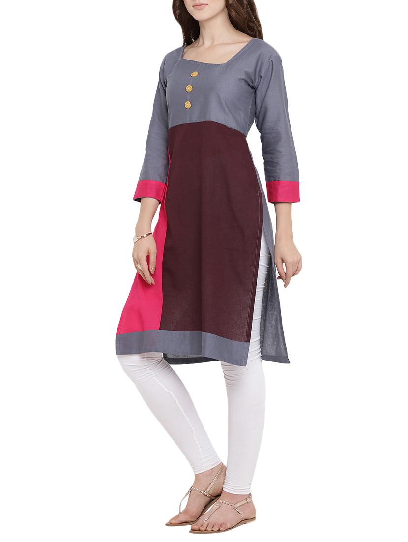 straight color block kurta - 15342543 - Zoom Image - 2