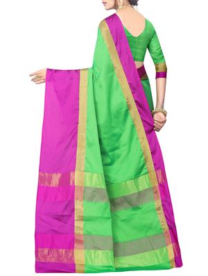 green silk blend woven saree with blouse - 15342701 - Standard Image - 2
