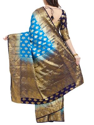 delicate golden zari banarasi saree with blouse - 15342709 - Standard Image - 2