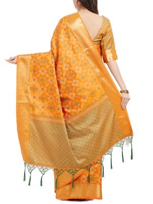 Mustard pochampalli saree with blouse - 15342718 - Standard Image - 2