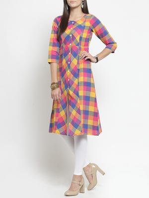 A-line multi checks kurta - 15343131 - Standard Image - 2