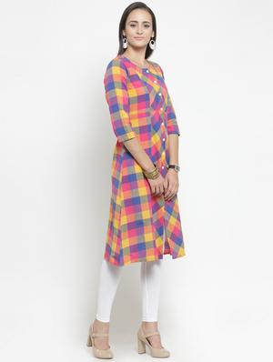 a-line multi checks kurta - 15343131 - Standard Image - 2