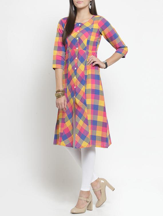 A-line multi checks kurta - 15343131 - Zoom Image - 2