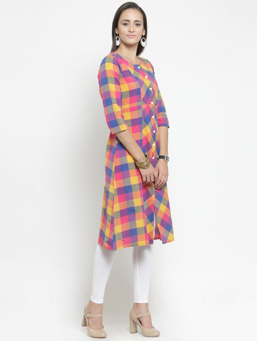 a-line multi checks kurta - 15343131 - Zoom Image - 2