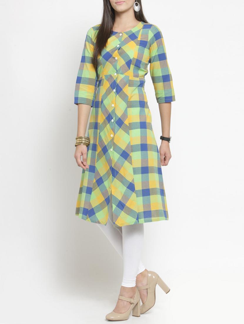 A-line multi checks kurta - 15343132 - Zoom Image - 2