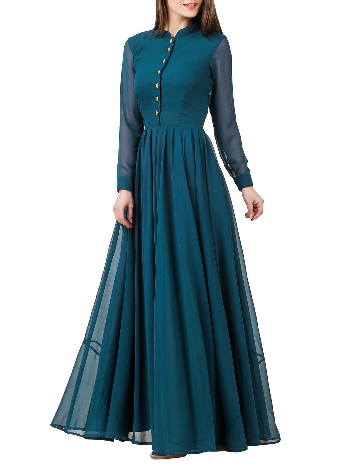 button up pleated gown dress - 15343422 - Zoom Image - 2