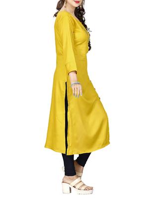 yellow rayon straight kurta - 15343583 - Standard Image - 2