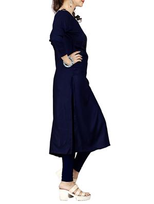 blue rayon straight kurta - 15343584 - Standard Image - 2