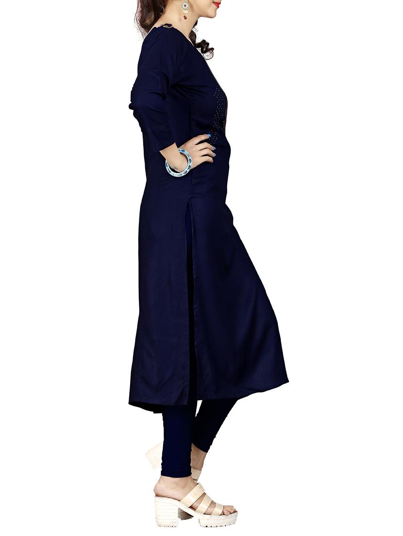 blue rayon straight kurta - 15343584 - Zoom Image - 2