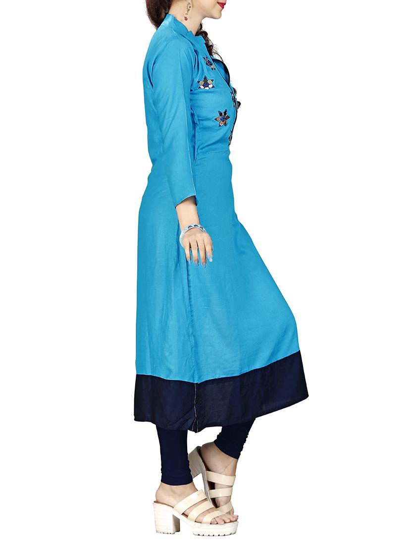 straight mirror work kurta - 15343590 - Zoom Image - 2