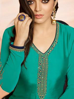 Embroidered semi-stitched churidaar suit - 15343730 - Standard Image - 2