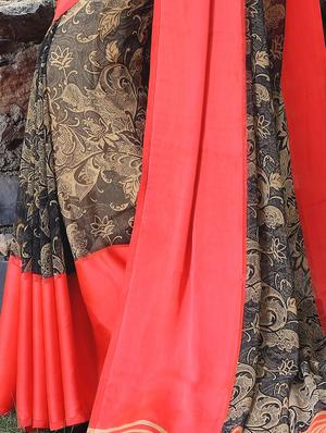 contrast border printed saree with blouse - 15344223 - Standard Image - 2