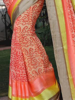 striped border printed saree with blouse - 15344229 - Standard Image - 2