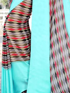 contrast border geometrical print saree with blouse - 15344239 - Standard Image - 2