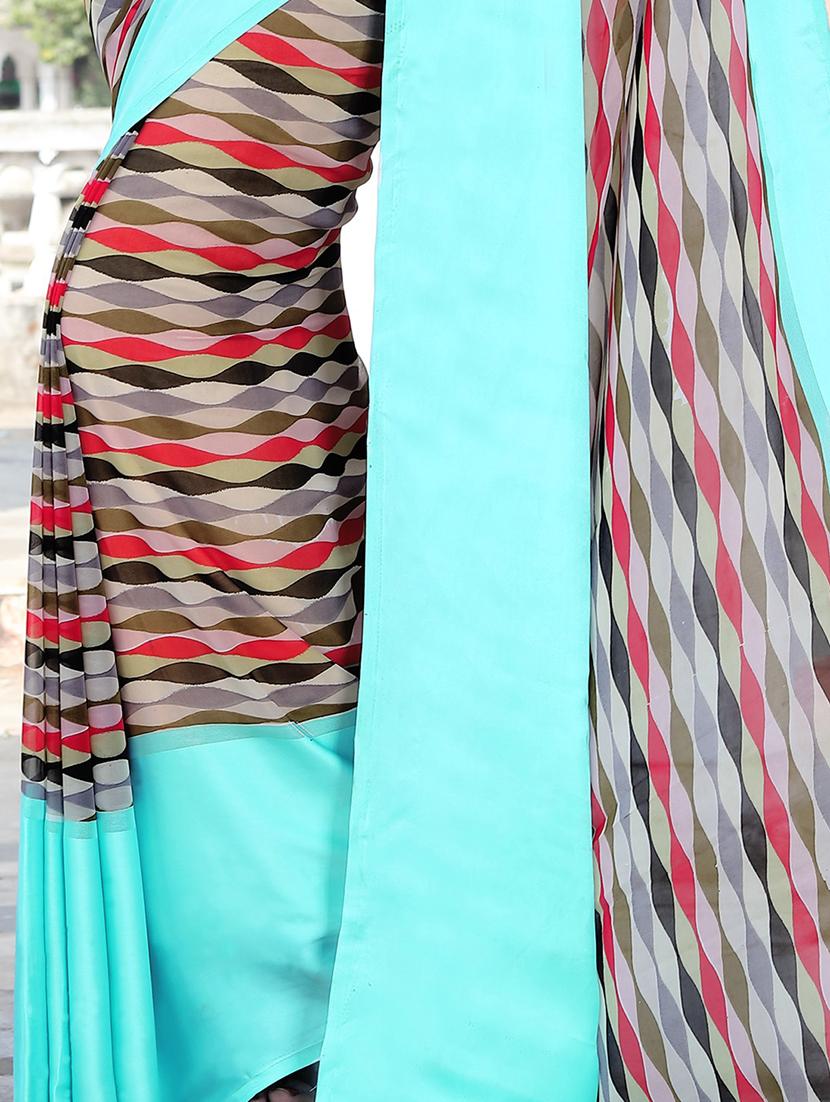 contrast border geometrical print saree with blouse - 15344239 - Zoom Image - 2