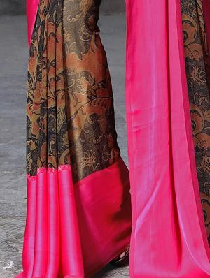 contrast border printed saree with blouse - 15344240 - Standard Image - 2