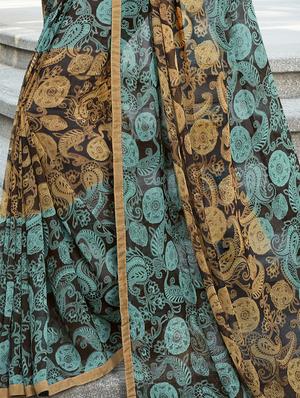 lace border printed saree with blouse - 15344253 - Standard Image - 2