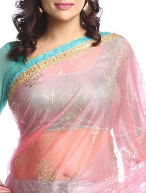 embellished pink half and half saree with blouse - 15344373 - Standard Image - 2