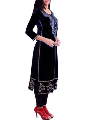 black straight kurta - 15345427 - Standard Image - 2