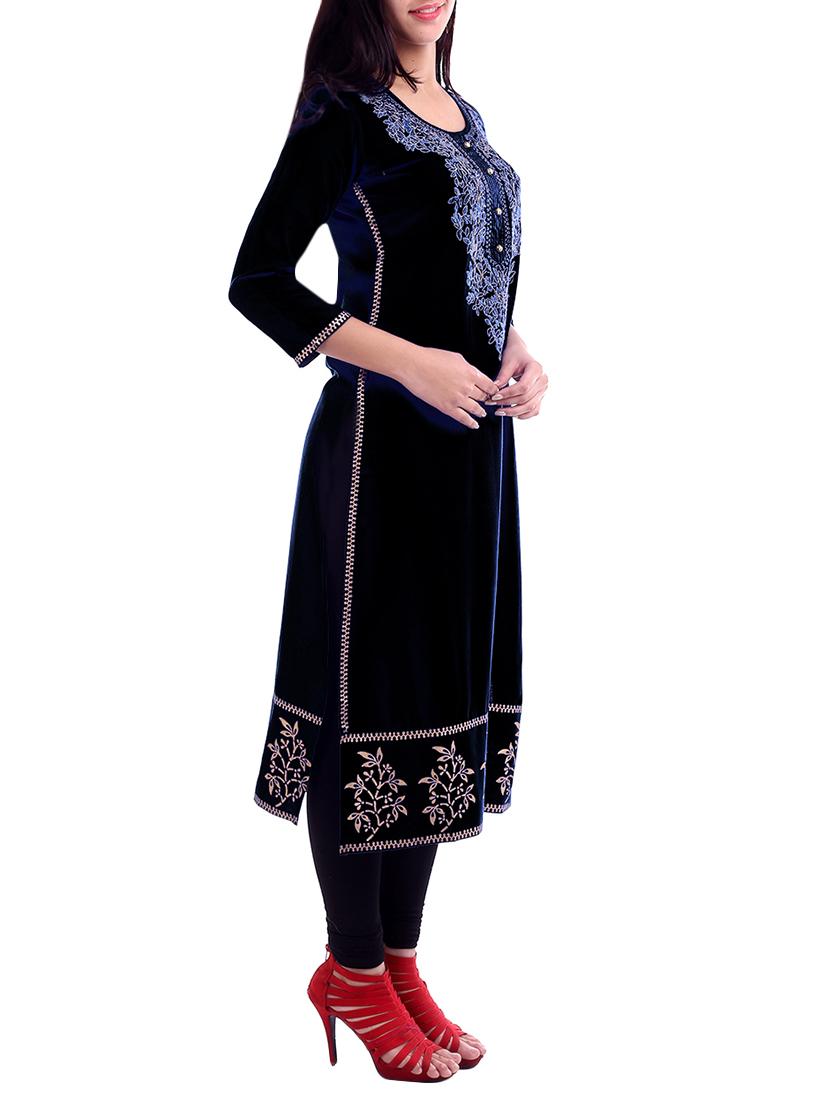 black straight kurta - 15345427 - Zoom Image - 2