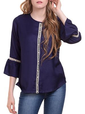 Lace trim flute sleeved top - 15345593 - Standard Image - 2