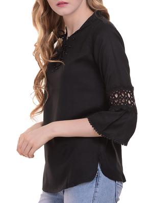 Lace trim flute sleeved top - 15345598 - Standard Image - 2