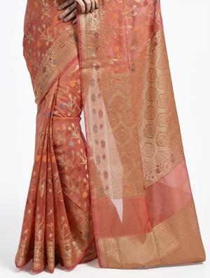 zari pallu floral banarasi saree with blouse - 15345652 - Standard Image - 2