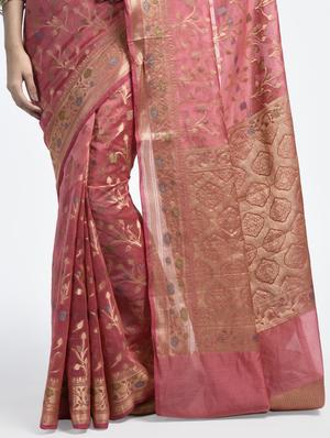 floral Zari motif Banarasi Saree with blouse - 15345653 - Standard Image - 2